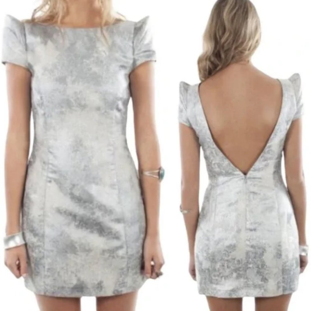 Ladakh | Metallic Mirage Puff Sleeve Plunging Back Mini Dress